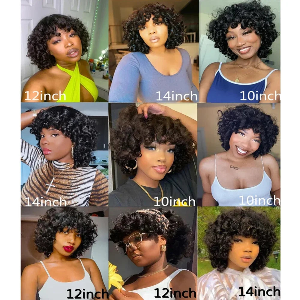 Elizabeth Fluffy Bouncy Curly Human Hair Wigs with Bangs