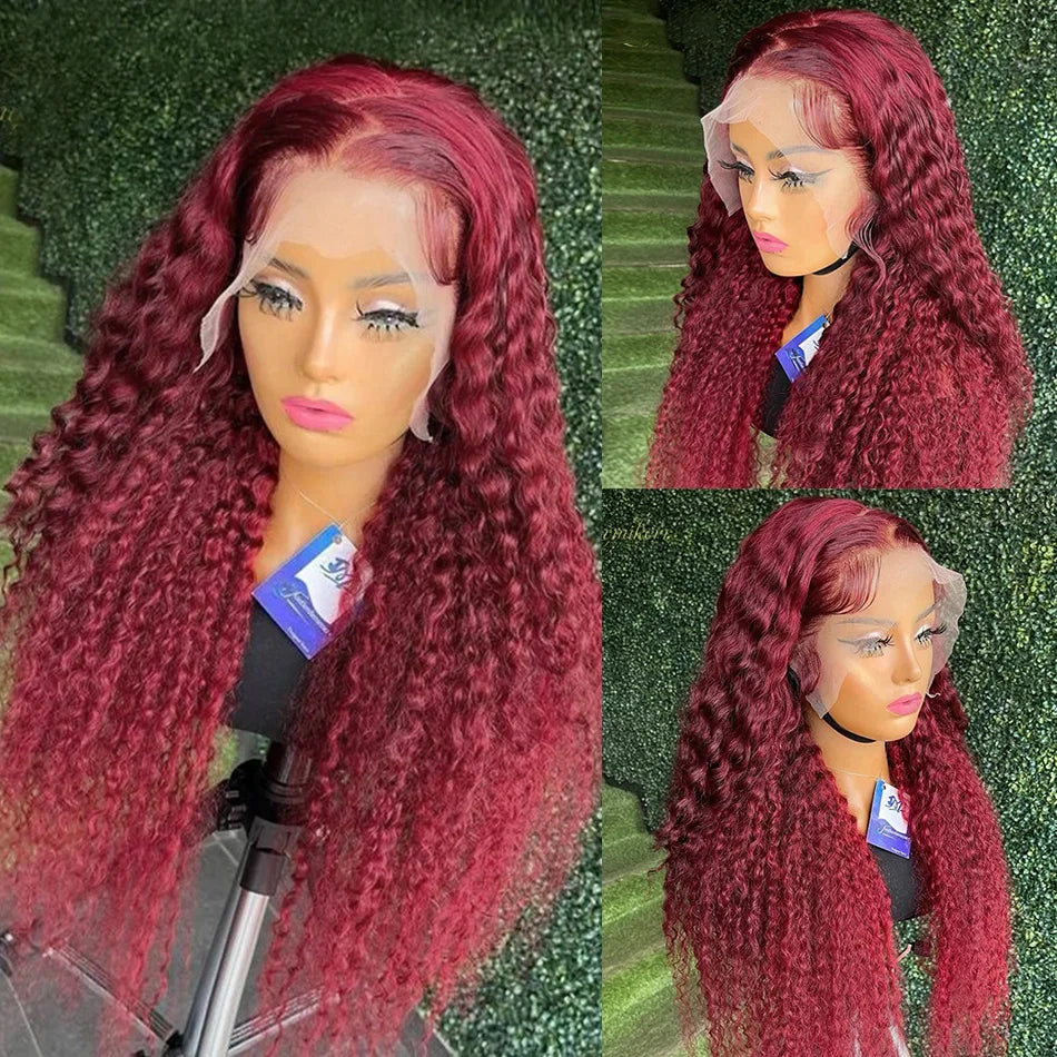 Glimma Burgundy Deep Wave Front Human Hair Wig