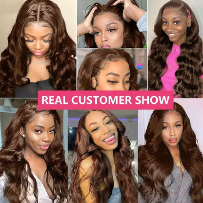 Chocolate Brown Body Wave Lace Front Human Hair Wig