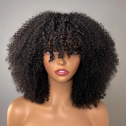 Revera Brazilian Remy Human Hair Afro Curly Wigs with Bangs