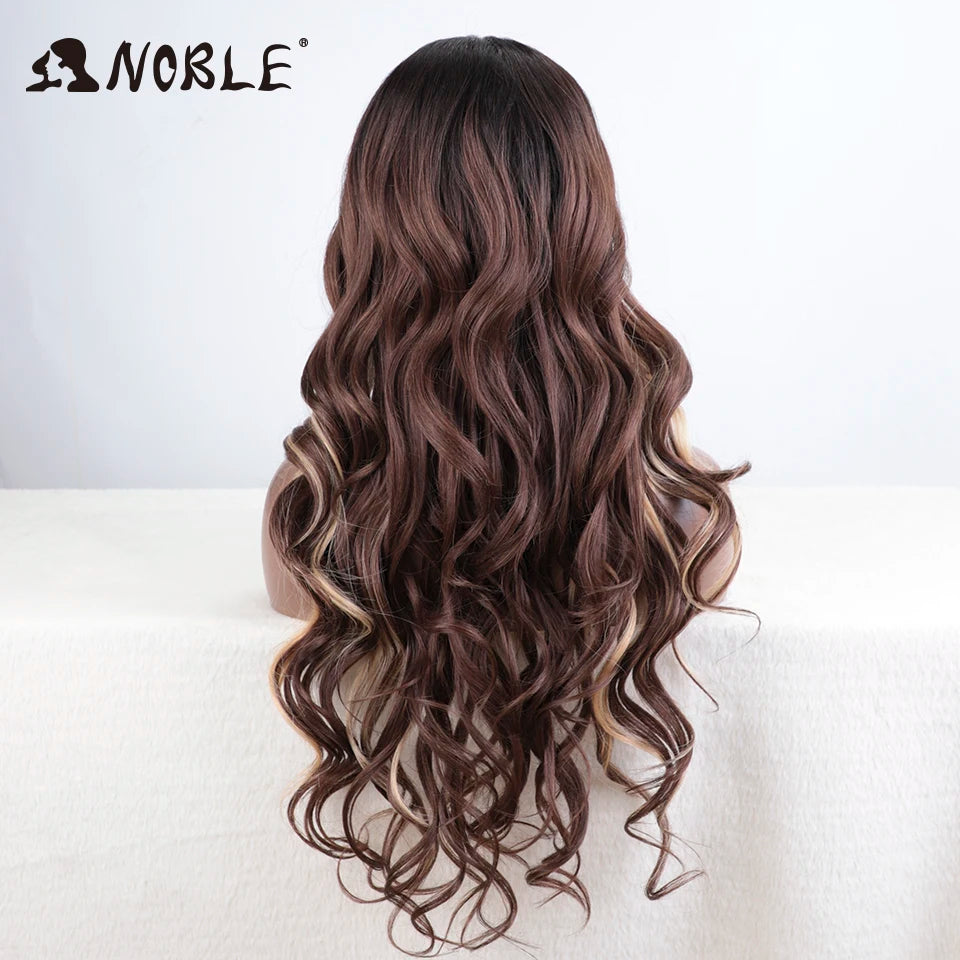 Noble Cosplay Lace Front Wig 30 Inch Lace  Long Wavy 360 0mbre Blonde Wig Red African American Synthetic Wigs For Black Women