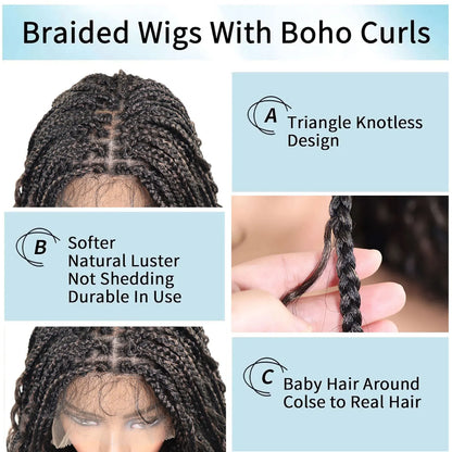 Boho Chic: Brown Box Braided Lace Front Wig with Curly Ends