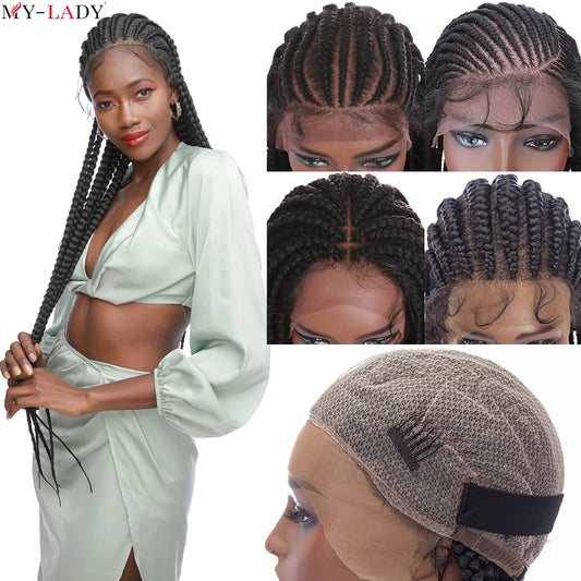 My-Lady 24-38inch Cornrow Braids Wig With Baby Hair Box Braided Lace Front Wig Afro Wigs Full Lace Wigs Brazilian American Style