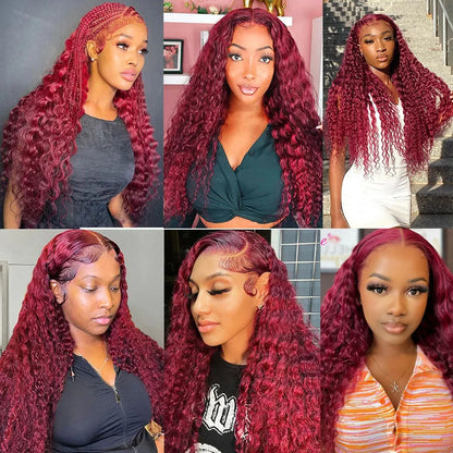 Glimma Burgundy Deep Wave Front Human Hair Wig