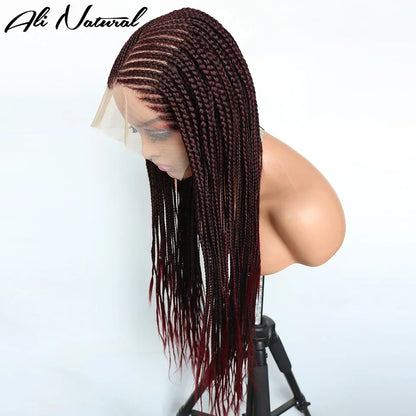 Ombre Burgundy 13x6 Lace Frontal Braids Wig Synthetic 99J Color Cornrow Braided Lace Front Wig Glueless Wine Red Braiding Wig