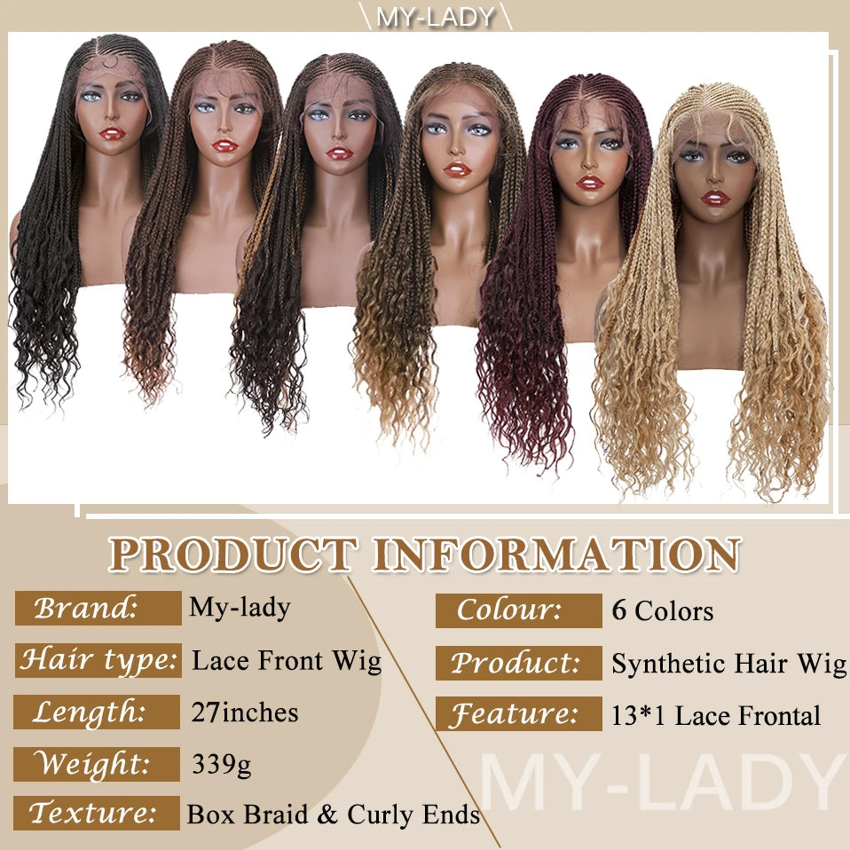 My-Lady 28‘’ Synthetic Lace Front Wigs Cornrow Braids Knotless Lace Wig Long Box Braided Wig With Baby Hair Afro Brazilian Style