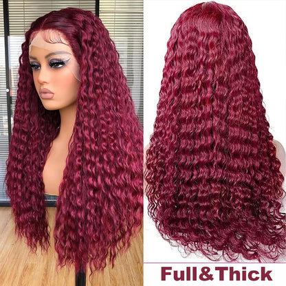 Clarissa Burgundy Deep Wave Brazilian Human Hair Lace Front Wig