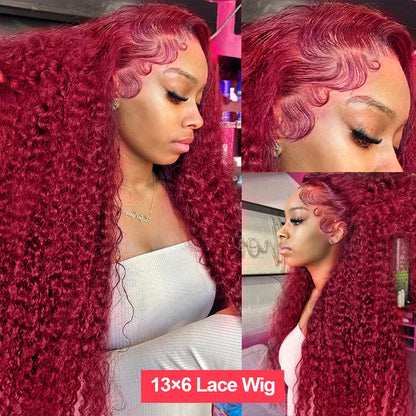 Glimma Burgundy Deep Wave Front Human Hair Wig