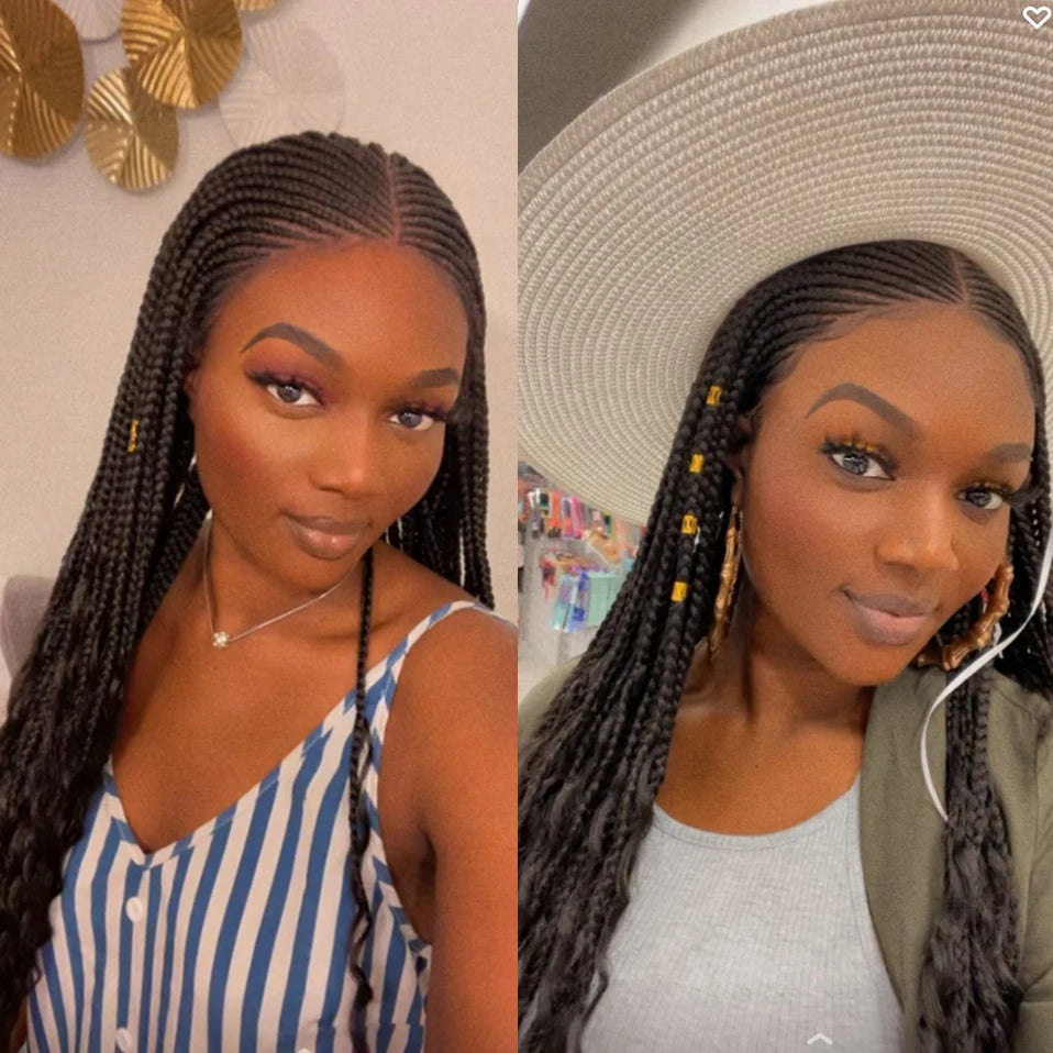 My-Lady 28‘’ Synthetic Lace Front Wigs Cornrow Braids Knotless Lace Wig Long Box Braided Wig With Baby Hair Afro Brazilian Style