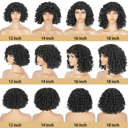 Elizabeth Fluffy Bouncy Curly Human Hair Wigs with Bangs