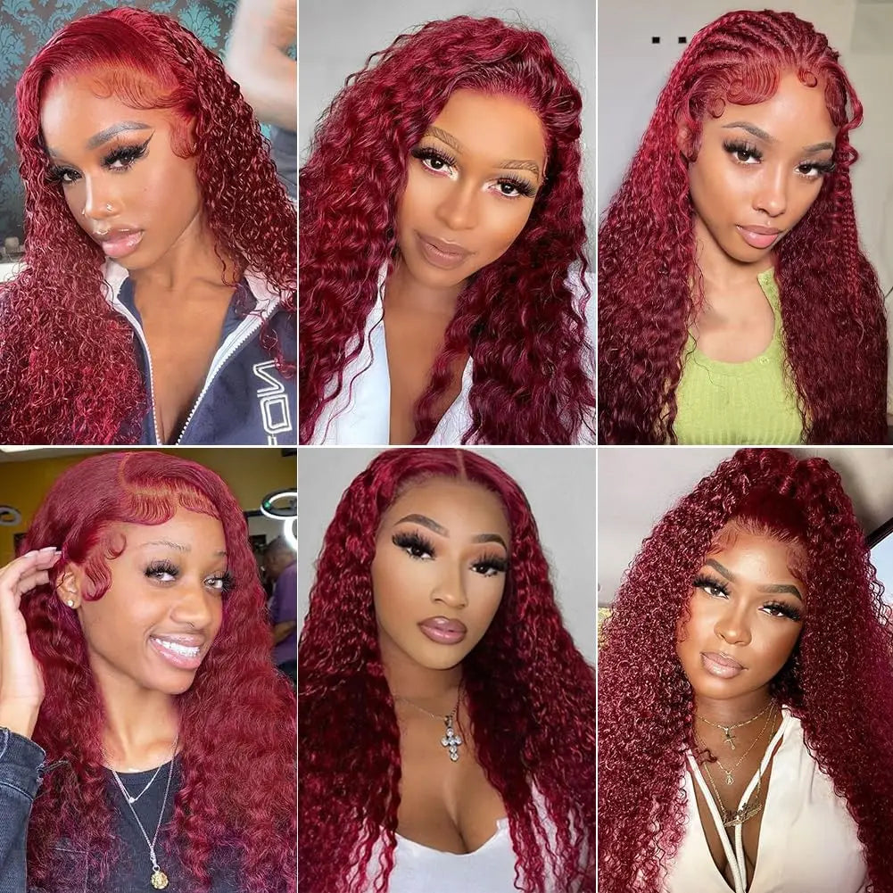 Clarissa Burgundy Deep Wave Brazilian Human Hair Lace Front Wig