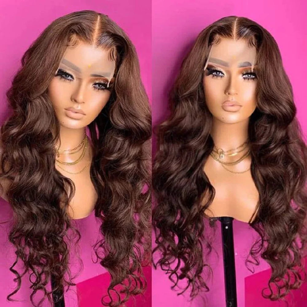 Chocolate Brown Body Wave Lace Front Human Hair Wig