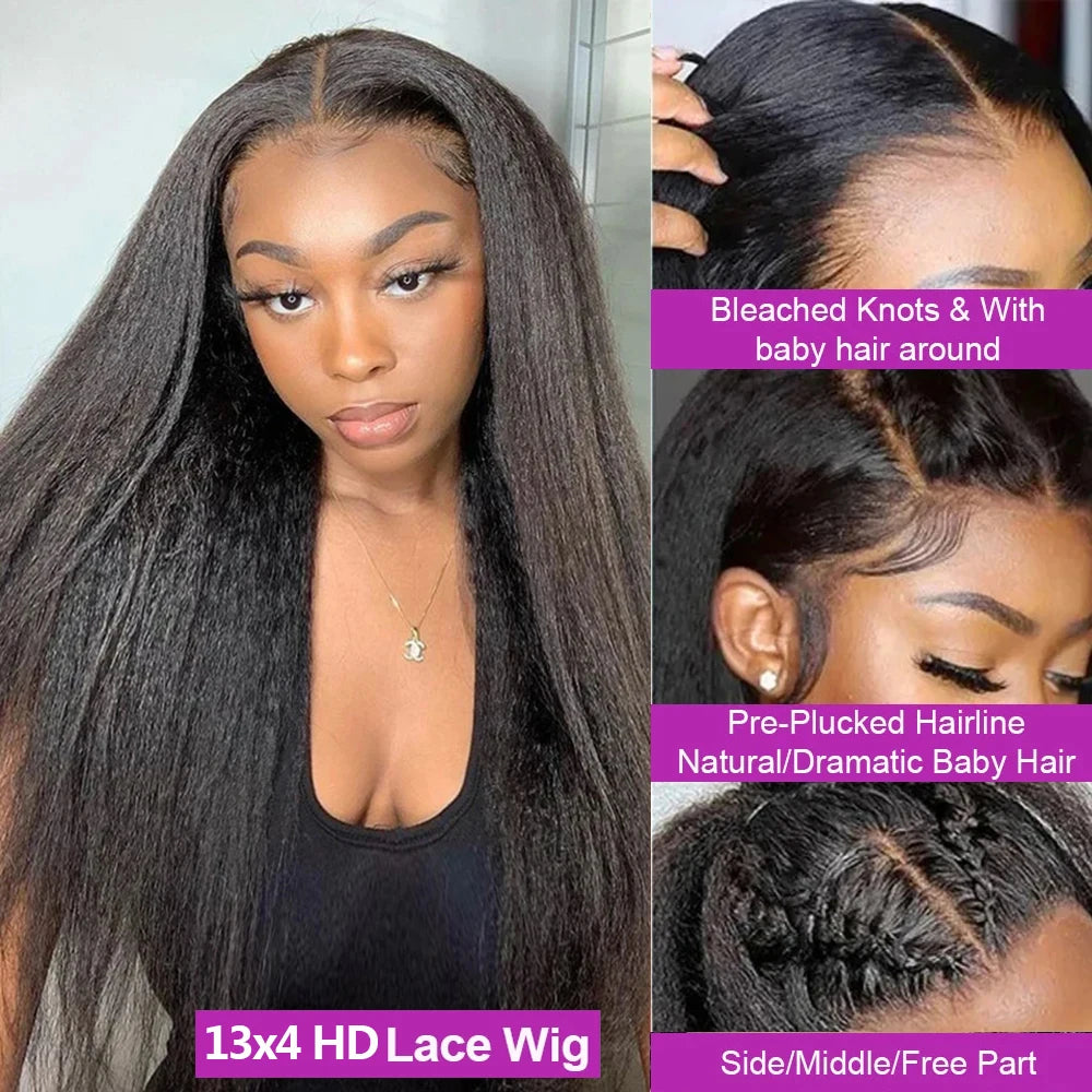 Kinky Yaki Straight HD Lace Front Human Hair Wig